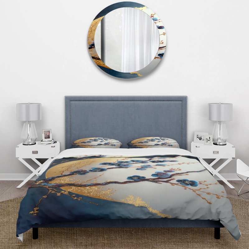 Blue Cherry Blossom Branch IV Microfiber / Polyester Duvet Cover SetMicrofiber / Polyester Duvet Cover Set