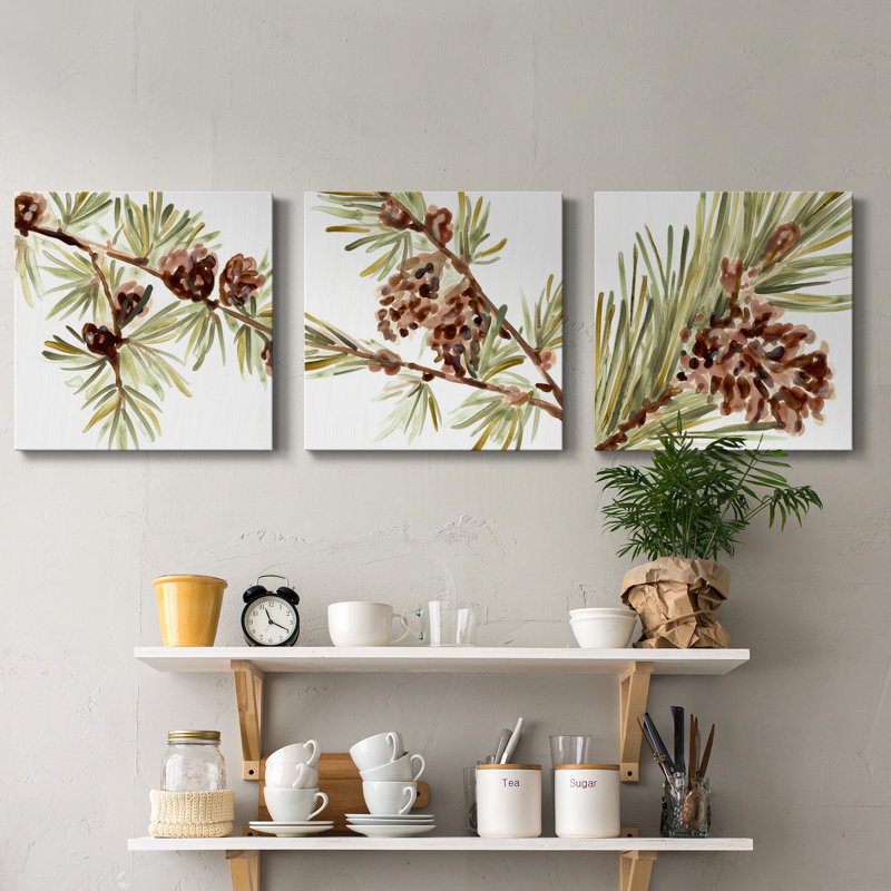 Simple Pine Cone III - Ensemble de 3 peintures sur toile tendue, H 32 po x l 96 po x P 1 po