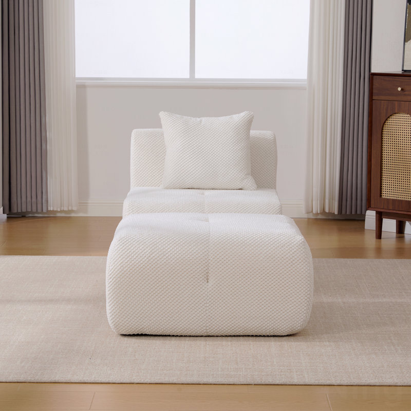 Fauteuil d'appoint sans accoudoir avec repose-pieds, Ivoire ivoire
