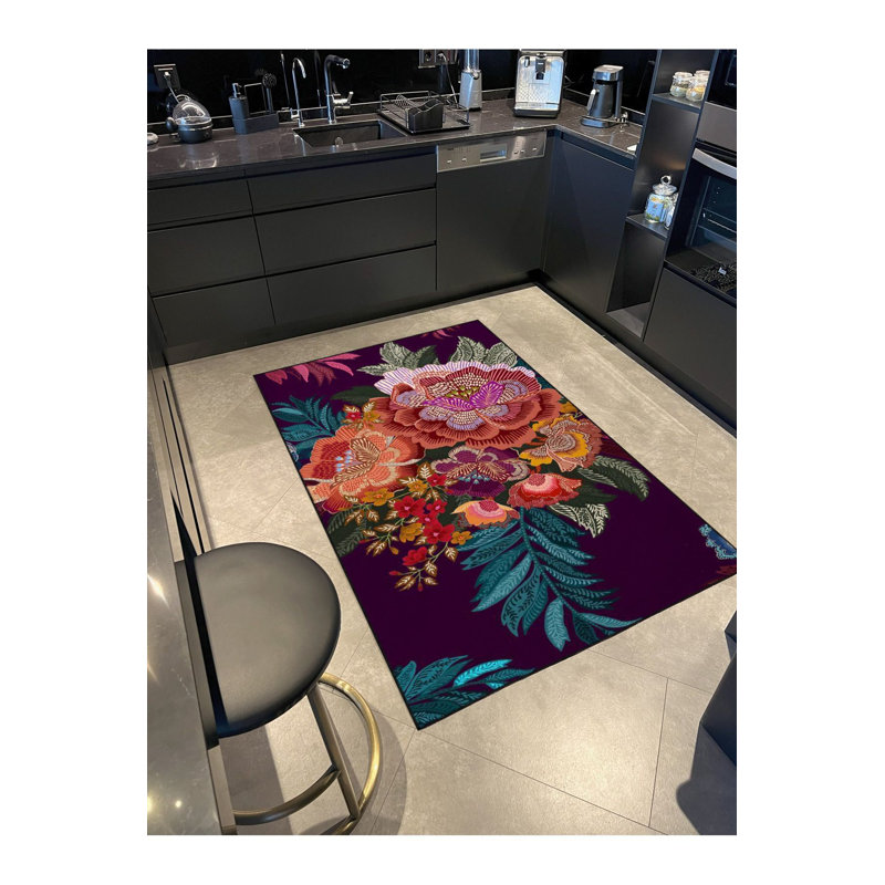 Tapis décoratif à motif floral lavable, Sous-tapis rectangulaire 4 pi 7 po x 6 pi 7 po inc