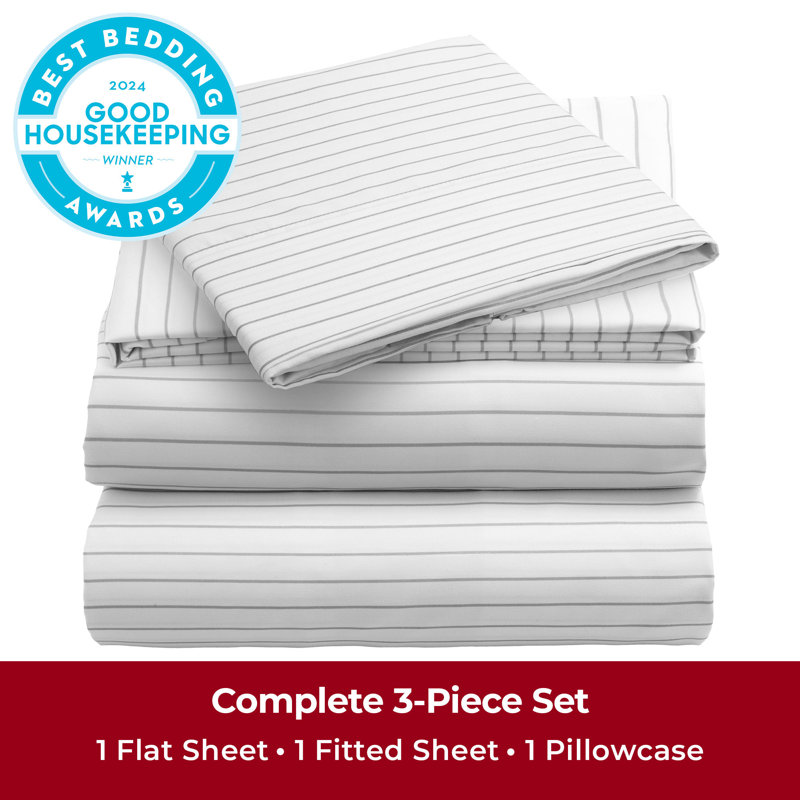 Mellanni 1800 Bed Sheets Twin Pin Stripe Gray, Gray Striped, Twin Sheet Set