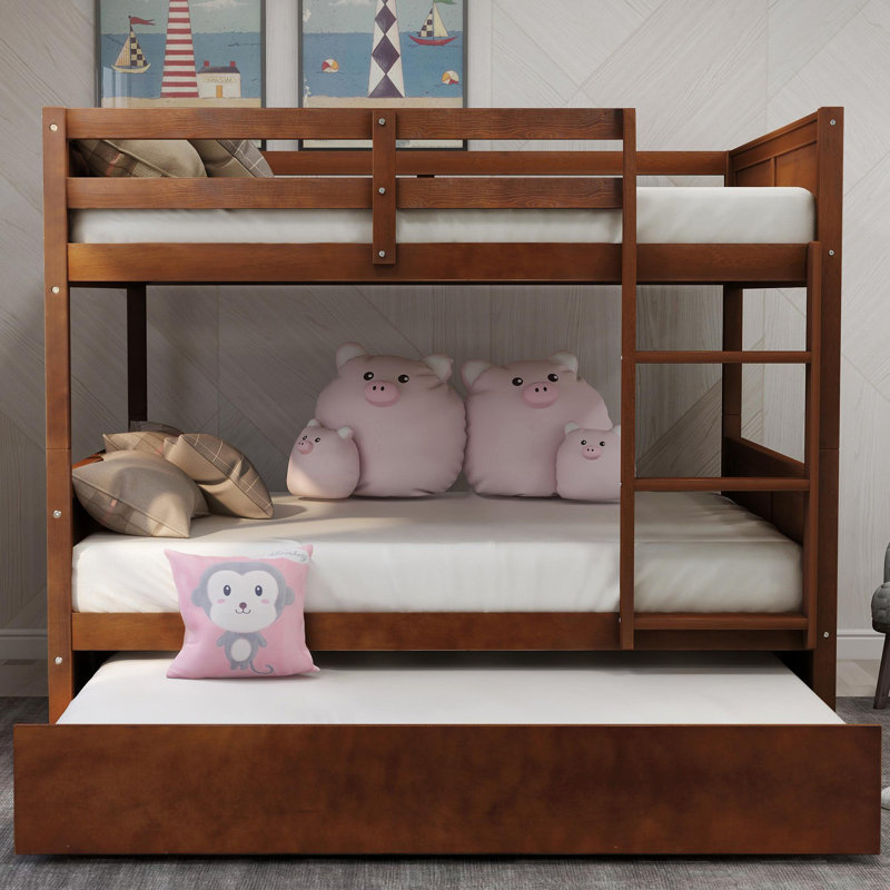 Abdia Solid Wood Standard Bunk Bed with Trundle by Harriet Bee, Walnut