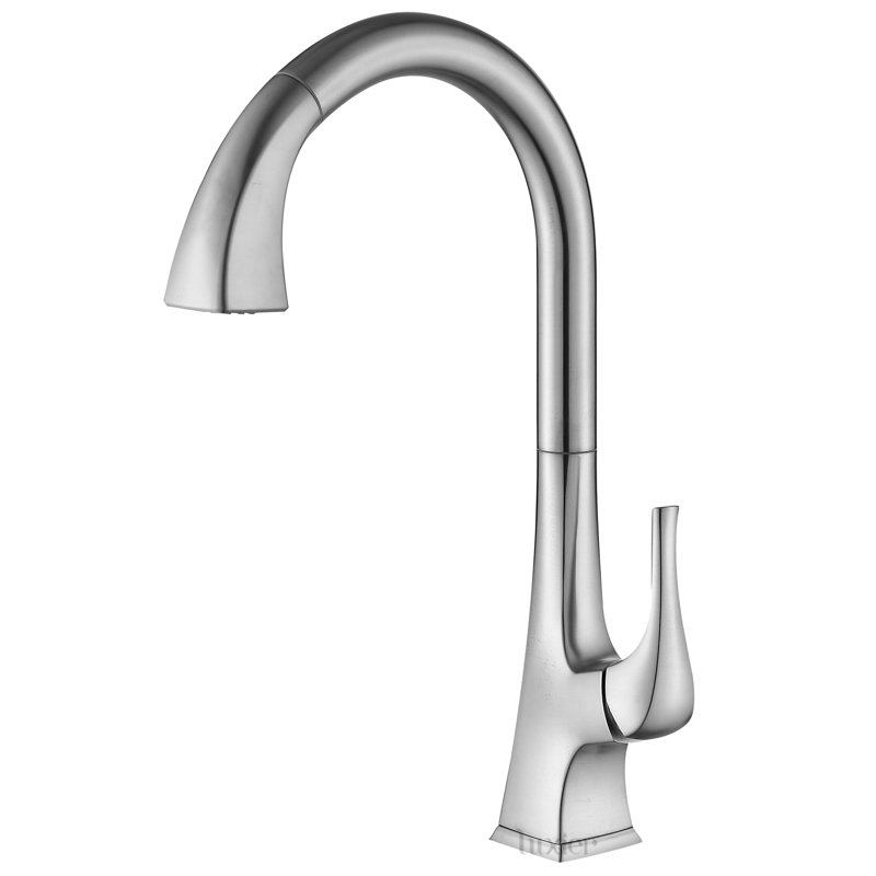Contemporary Pull Down Single Handle Kitchen Faucet, Brushed Nickel