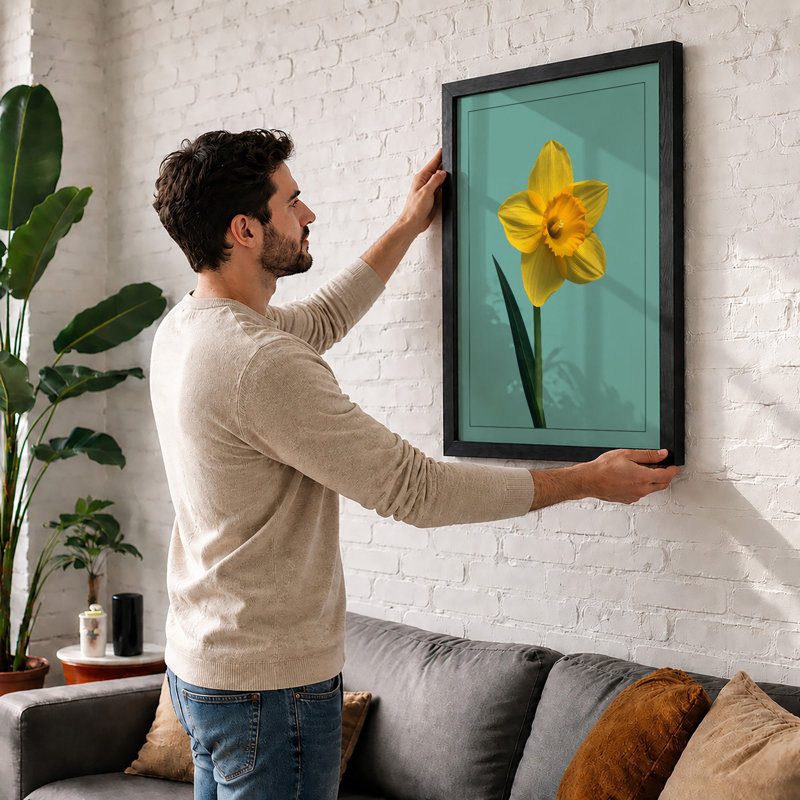 Single Daffodil Botanical - Framed Print, A1 - 84.1 x 59.4 cm, White