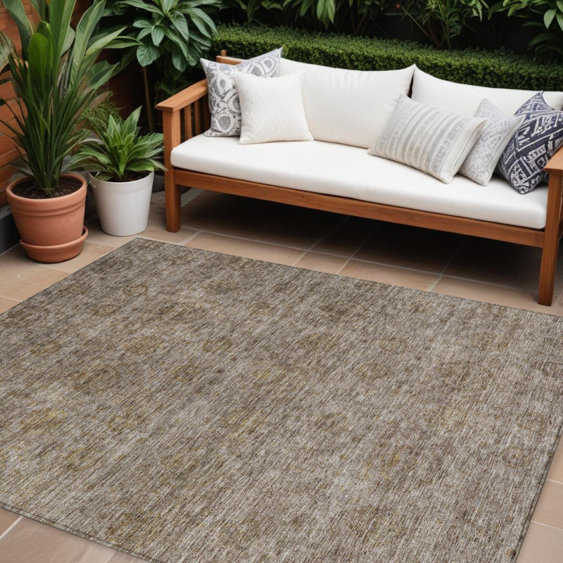 Tapis extérieur lavable floral brun et brun clair 10 pi x 14 pi