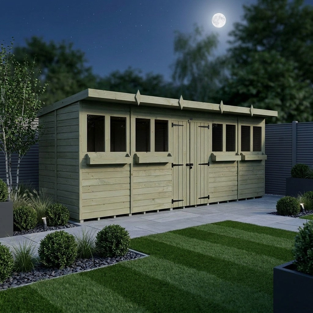 Total Sheds 20ft x 6ft Pent Summer Shed - Toughened Glass External Planters - Pressure Treated Timber - UK Manufactured