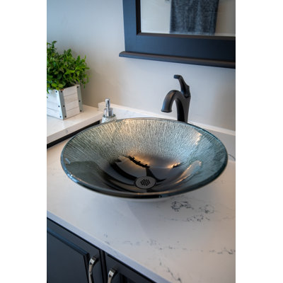 Eden Bath 17.25'' Black/Silver Tempered Glass Circular Bathroom Sink