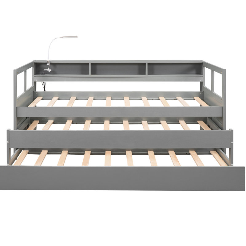 Lit de jour simple TG avec 2 lits gigognes et 3 - Gris, chargement, précieux lits gris, rangement, avantage, Gris