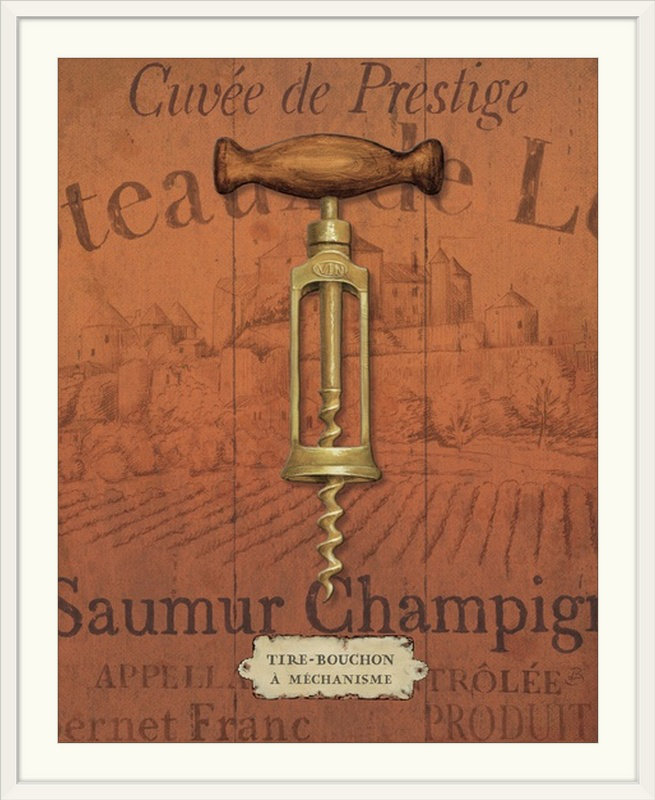 « Antique tire-bouchon II rouge », impression d’art graphique Daphne Brissonnet, H 23 po x l 20 po x P 1 po, Cadre blanc