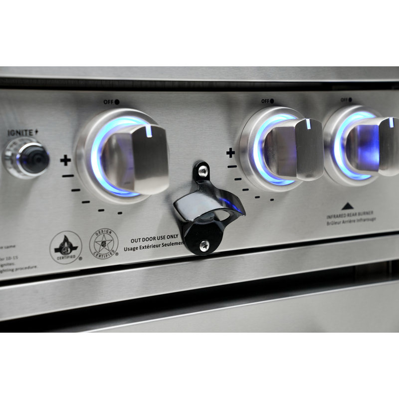 Mont Alpi 6-Burner 115000 BTU Deluxe Stainless Steel Island Barbecue Grill + Compact Refrigerator