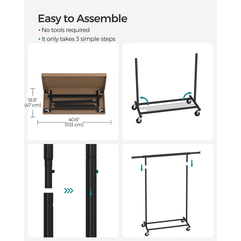 Bonville Adjustable Rolling Clothing Rack, Black