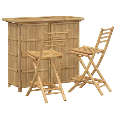  Outdoor Bar Table and Stools with Shelf 3 pcs Natural Bamboo Furniture