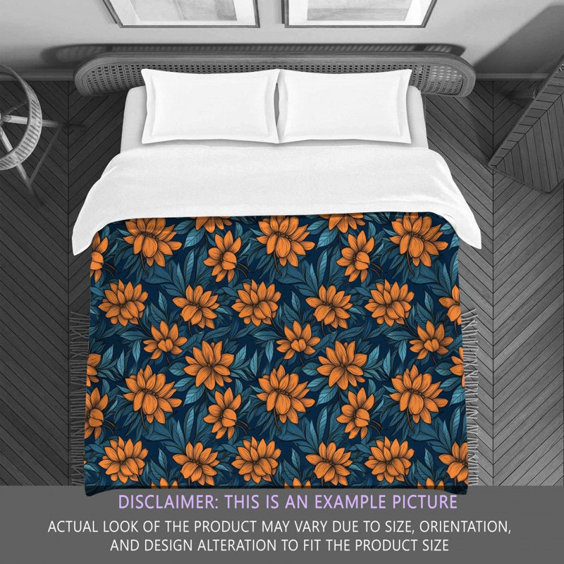 Machine Printed Comforter, Twin Extra Long Comforter, Blue/Orange