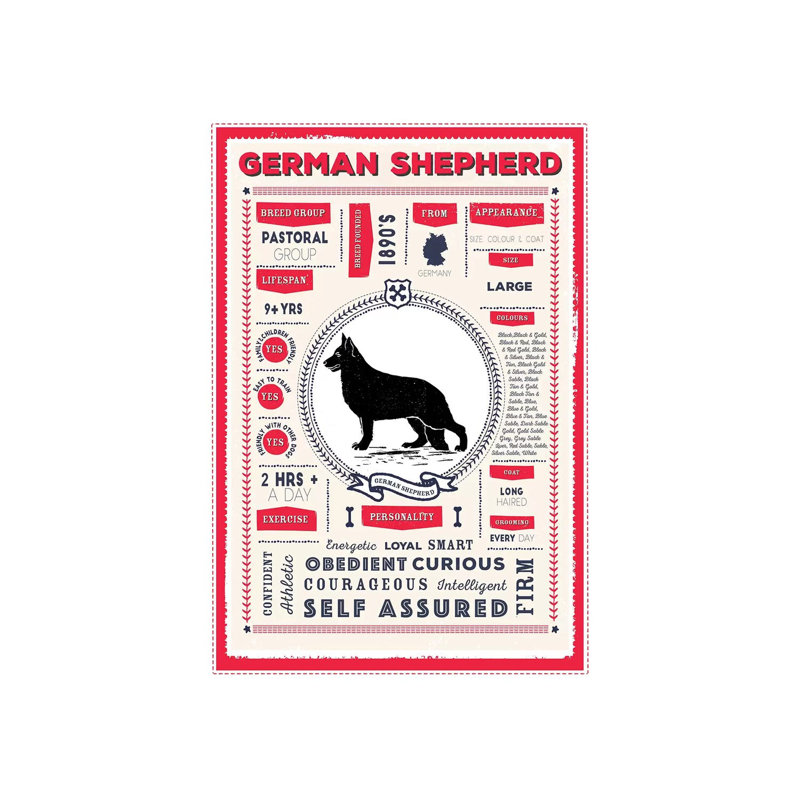 «German Shepherd Infographie Red» par PaperPaintPixels, impression sur toile tendue, H 26 po x l 18 po x 1,5 po