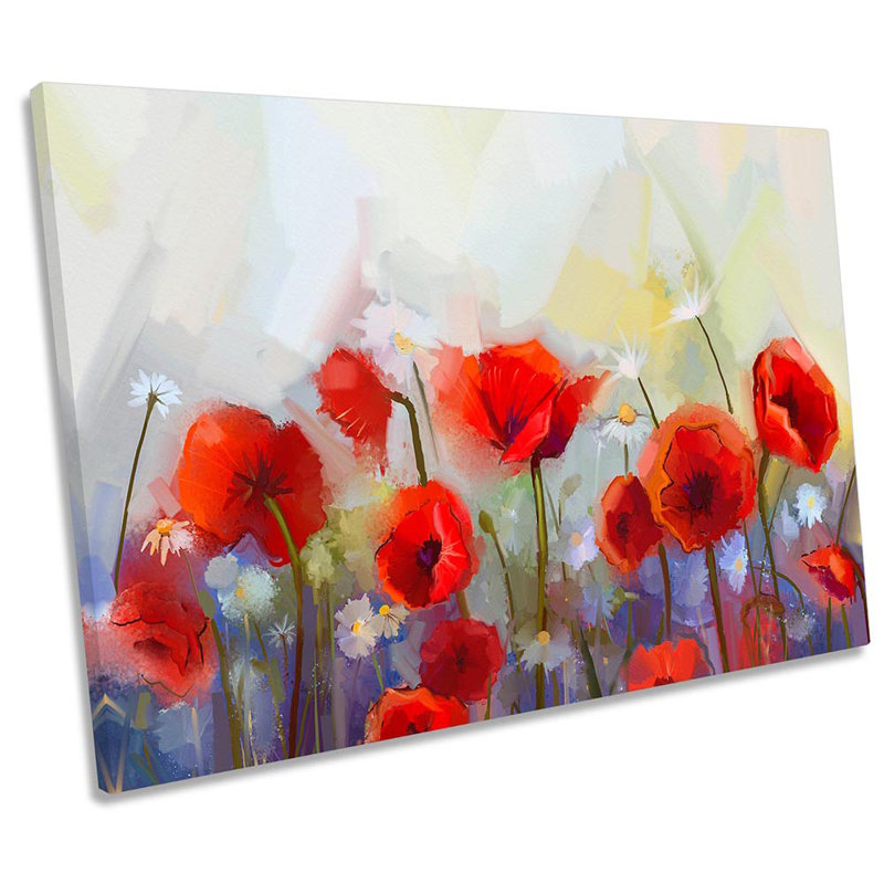 Poppy Flowers Floral Red - Wrapped Canvas Print, 30.5cm H x 45.7cm W x 2cm D
