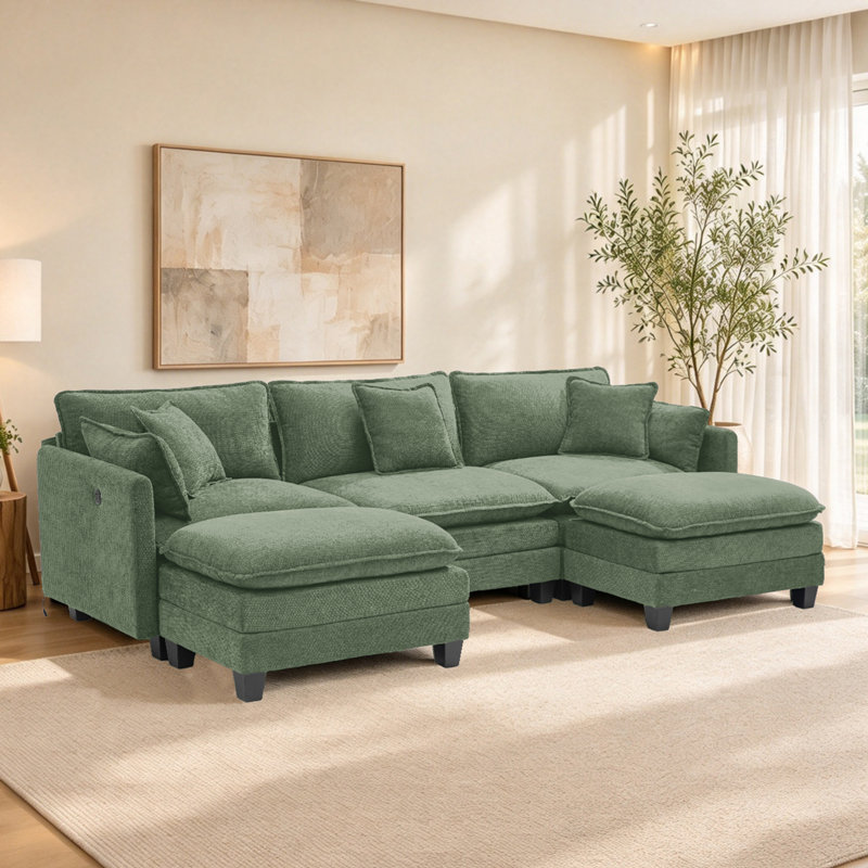 Upholstered Sectional, Chenille verte