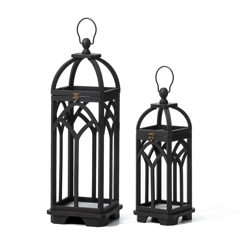 27.25''H Farmhouse Church Window Wood/Metal Tabletop Lanterns, Black