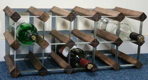 Liddle 15 Bottle Floor Wine Bottle Rack, Walnut Stained Pine / Galvanised Steel
