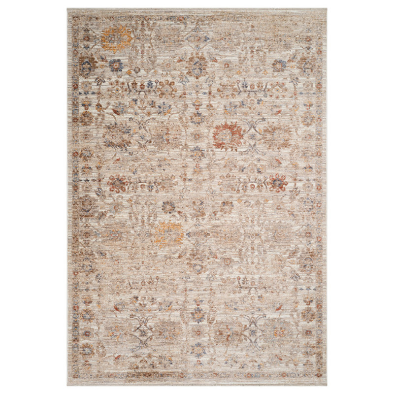 Tapis médaillon floral ivoire et brun 2 pi x 3 pi avec frange