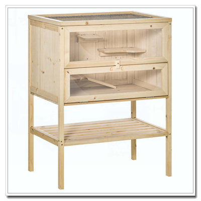Cage à 3 niveaux en bois avec hamster