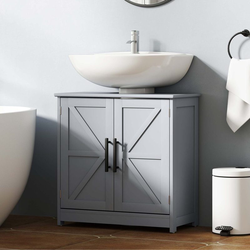 Pedestal Sink Storage Cabinet, Bathroom Sink Cabinet With 2 Barn Doors And Adjustable Shelf (Without Washbasin), Dark Gray