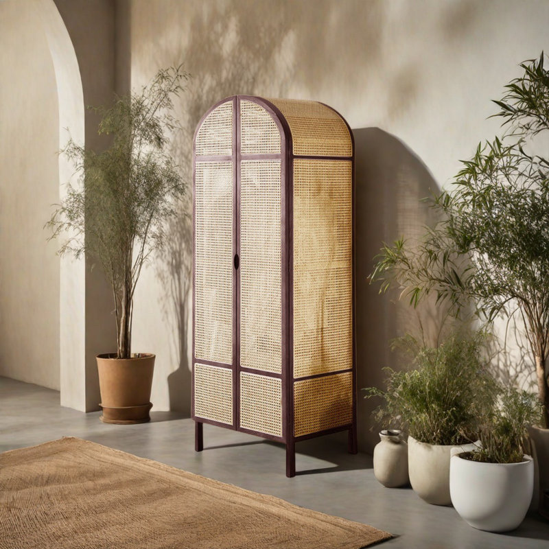 Armoire simple en rotin, Noir noyer