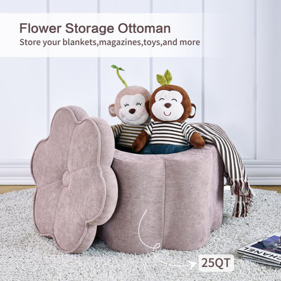 Pink Upholstered Flower Ottoman With Storage