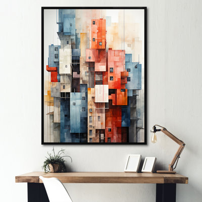 Paysage urbain multicolore de gratte-ciel cubique sur toile