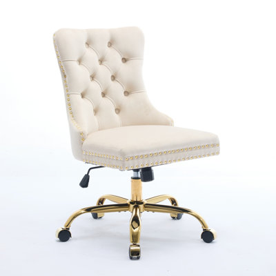 Office ChairModern Velvet Upholstered Tufted Office Chair Adjustable Desk Chair Swivel Office Chair