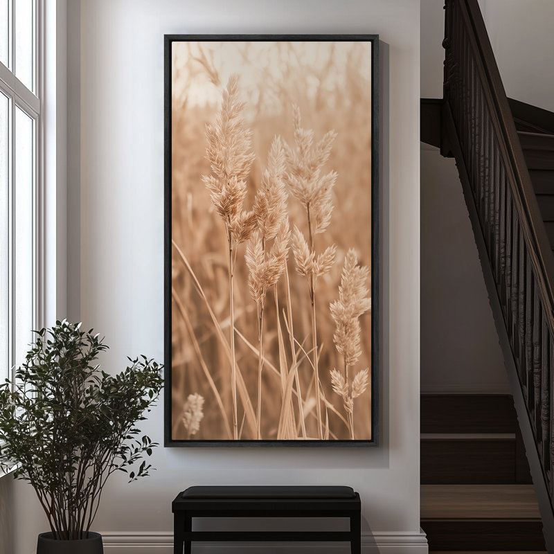 Gros plan sur un champ de blé sépia avec grain doux - reproduction d'art sur toile encadrée, H 60 po x l 30 po x P 1,5 po