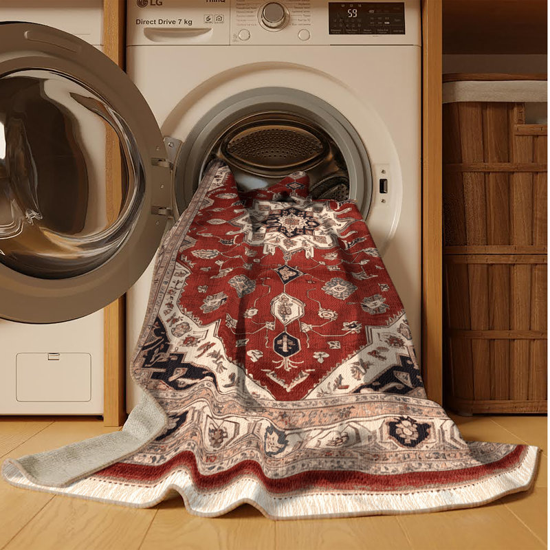 Tapis brun lavable à la machine, Rond 7 pi