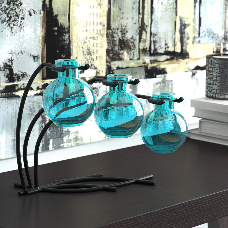Ensemble de 3 vases en verre Creative, Bleu turquoise