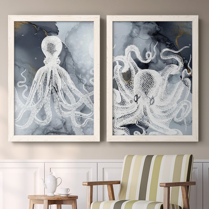 Encre Octopus I - Toile encadrée de qualité supérieure - prête à être accrochée