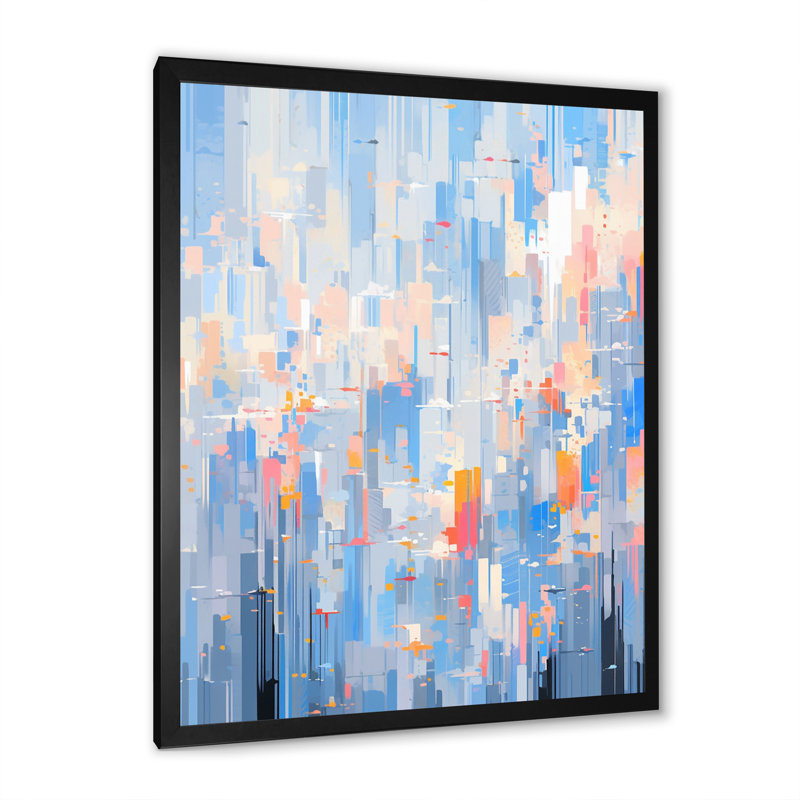 "Blue Pink Interlocking Perspectives", reproduction d'art sur toile, H 40 po x l 30 po x P 1,5 po, Cadre simple noir