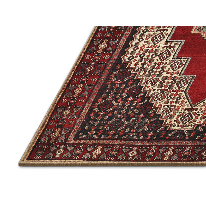 Tapis traditionnel rouge / crème, Rectangle 5 pi x 7 pi