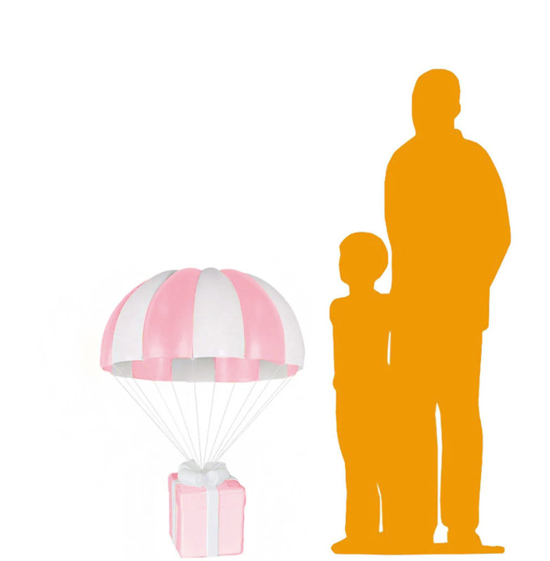 Statue suspendue parachute grandeur nature, Rose/Blanc
