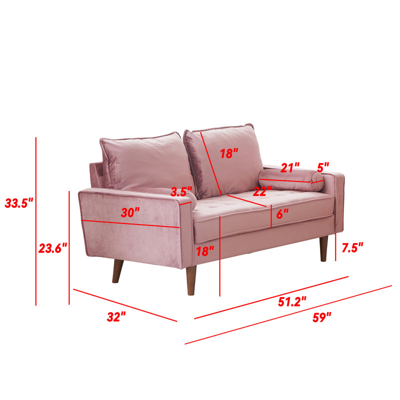 Marsai Upholstered 59'' Loveseat, Pink Velvet