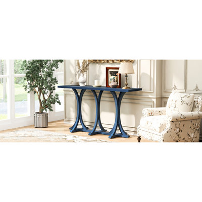 Table d'entrée en U de 59,8 po avec placage de chêne, pieds incurvés en bois d'hévéa, idéale pour la décoration intérieure dans les couloirs et les salons, avec plateau en placage de bois, grandes cuisines derrière canapés