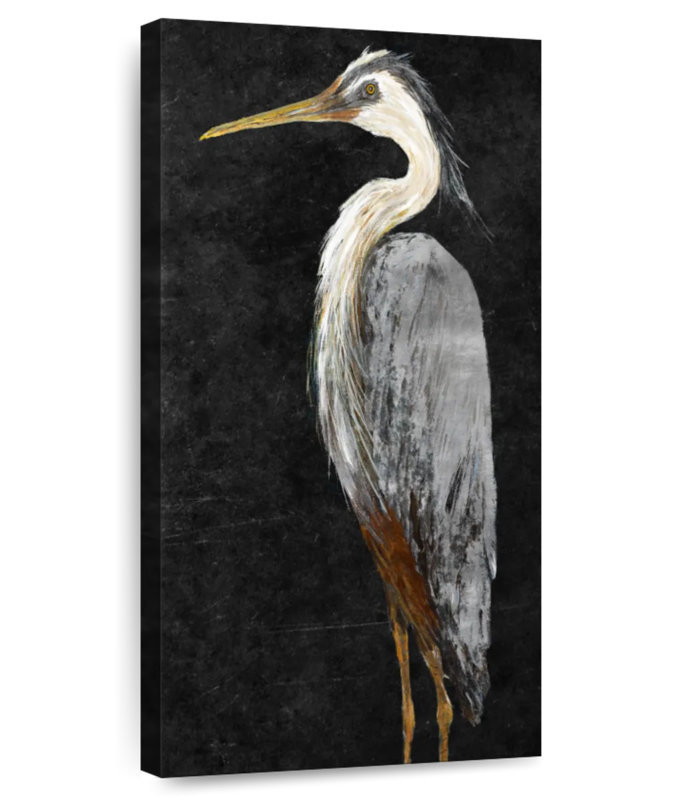 Brampt Silver Heron On Black I, 54" H x 27" W
