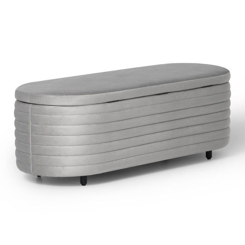 Banc de rangement rembourré en polyester Farrah, H 18,1 po x l 54 po x P 19 po, Gris