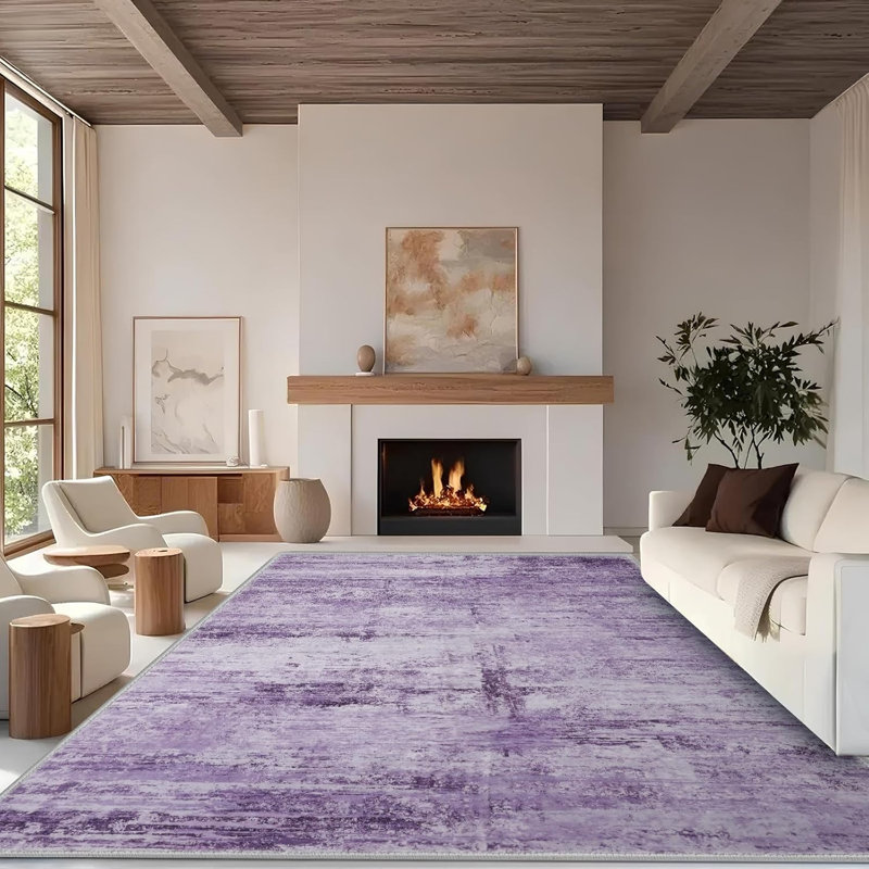 Abstract 4x6 Area Rug for Living Room Dining Room Home Office Bedroom Purple Grey, Purple Gray