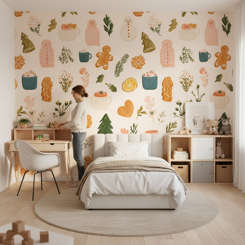 Papier peint fantaisiste moderne pain d'épice fantaisiste