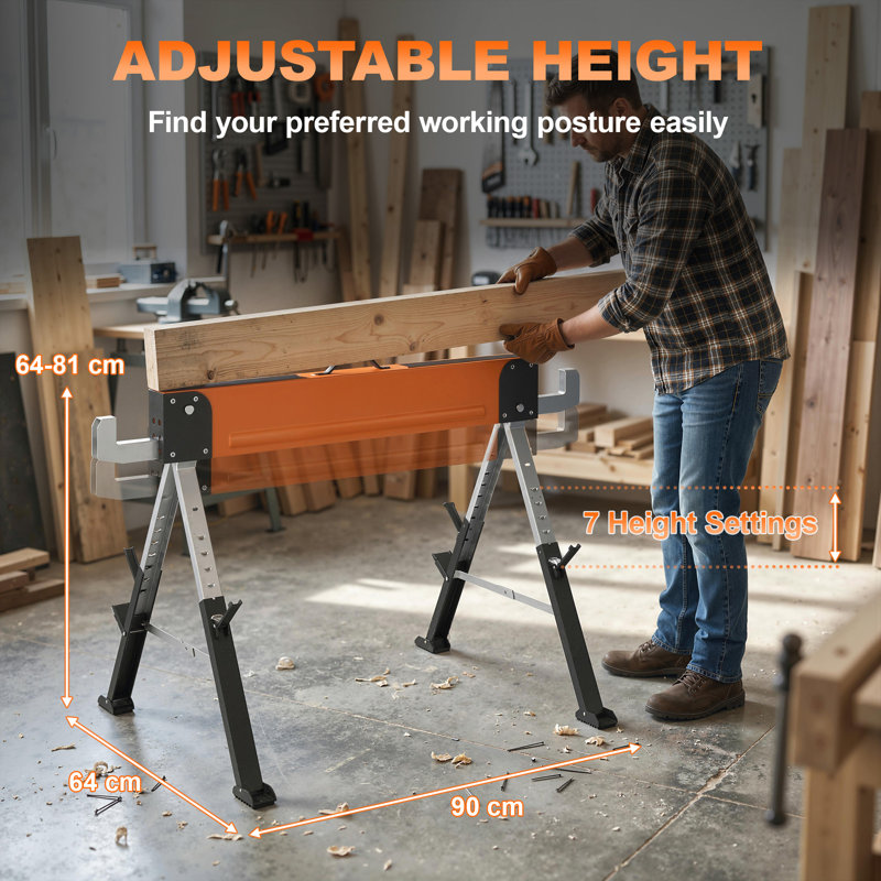 2Pcs Saw Horses, Folding Heavy Duty Sawhorses with Adjustable Height