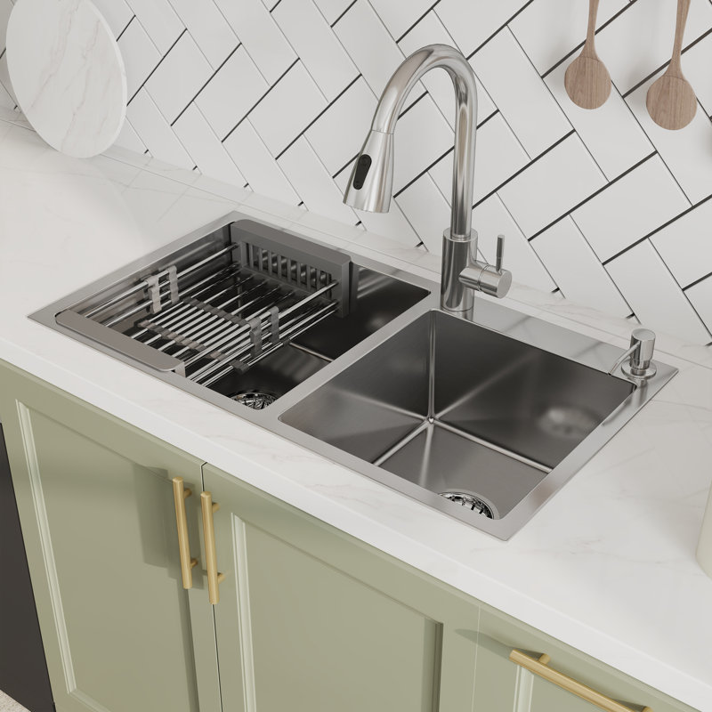 30" Drop In Double Bowl Kitchen Sink, 30"