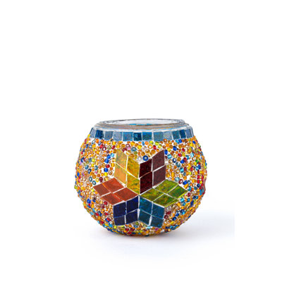Grand porte-bougie en verre mosaïque Kafthan (3,7 po x 3,5 po, étoile multicolore)