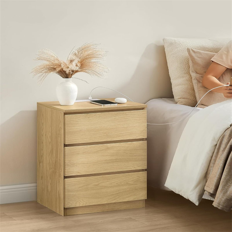 40cm W Manufactured Wood Bedside Table, Natural