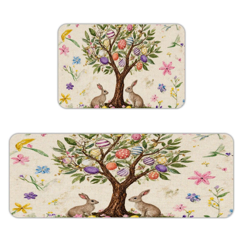 Arbre de Pâques avec lapins, tapis de cuisine antidérapants 2 pièces