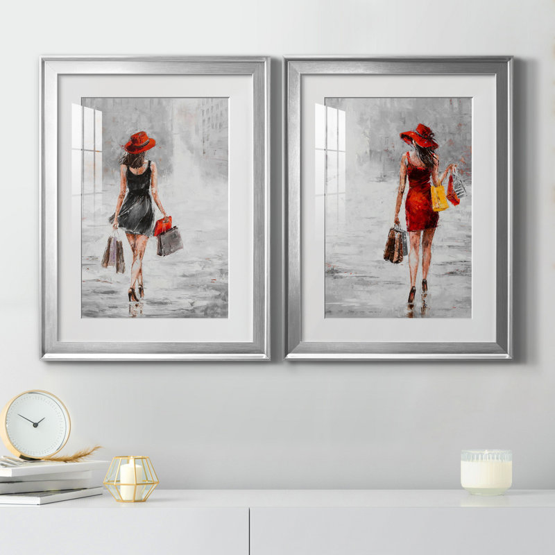City City I - ensemble de 2 reproductions d'art, H 18,5 po x l 49 po x P 1,5 po, Papier avec cadre argenté, Blanc