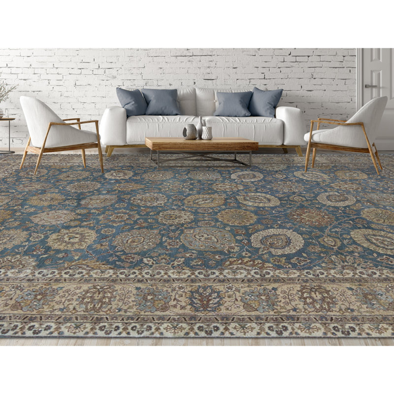 Wool Oriental Area Rug in Blue/Beige
