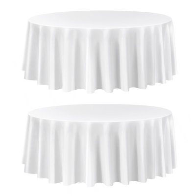 White Round Tablecloths 2 Pack, 120 Inches In Diameter, Stain- & Wrinkle- Resistant, Machine Washable Table Clothes, Polyester Fabric Table Covers For Wedding, Party, Banquet, Formal Events